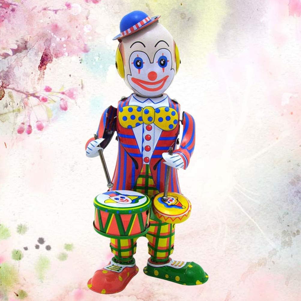 Toddmomy Figura de hojalata de juguete de payaso de cuerda de cuerda, juguete de batería de hojalata, figura de payaso de batería, juguete de mesa