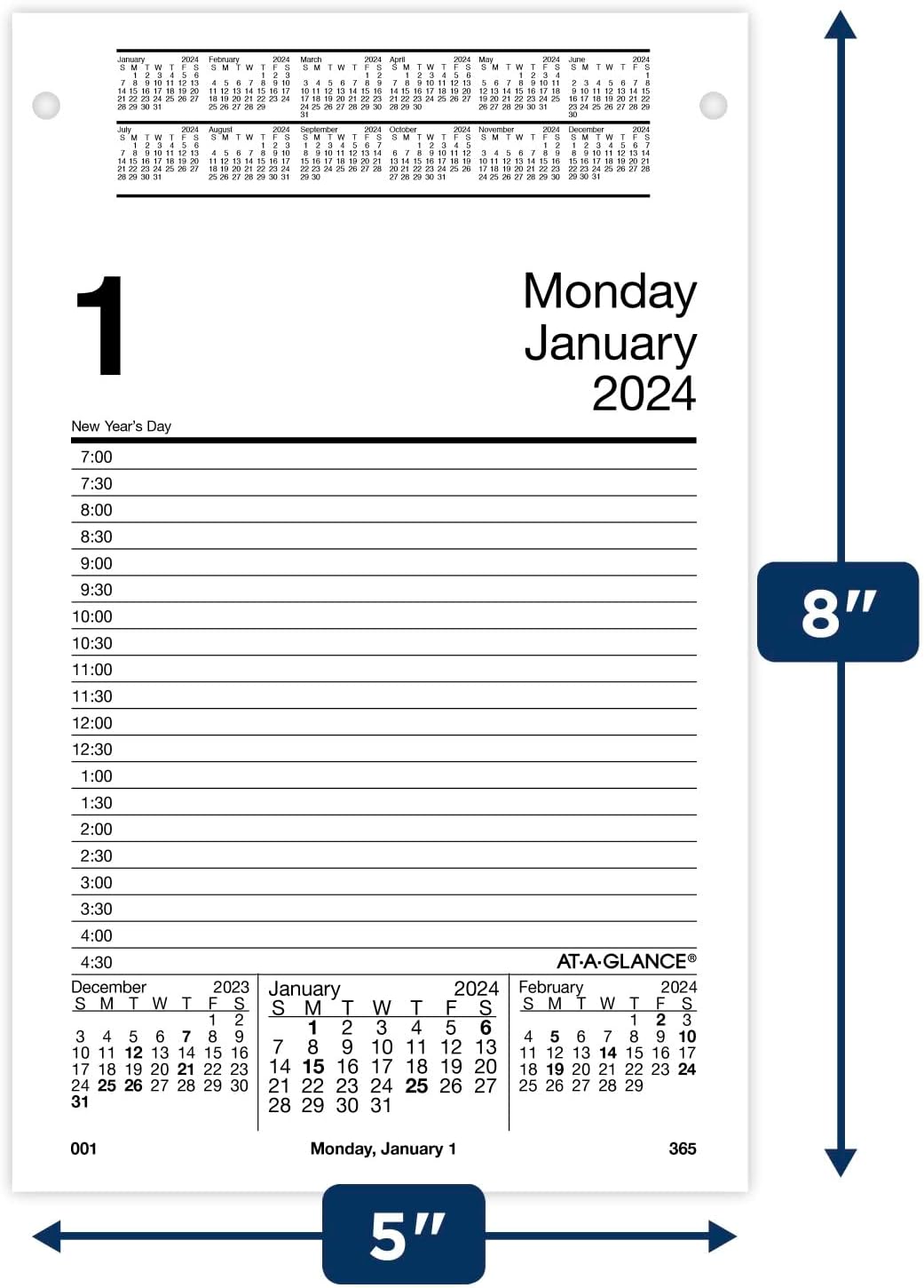 AT-A-GLANCE Recambio de calendario diario de escritorio 2024, 5 x 8 pulgadas, grande, estilo (E4585024)
