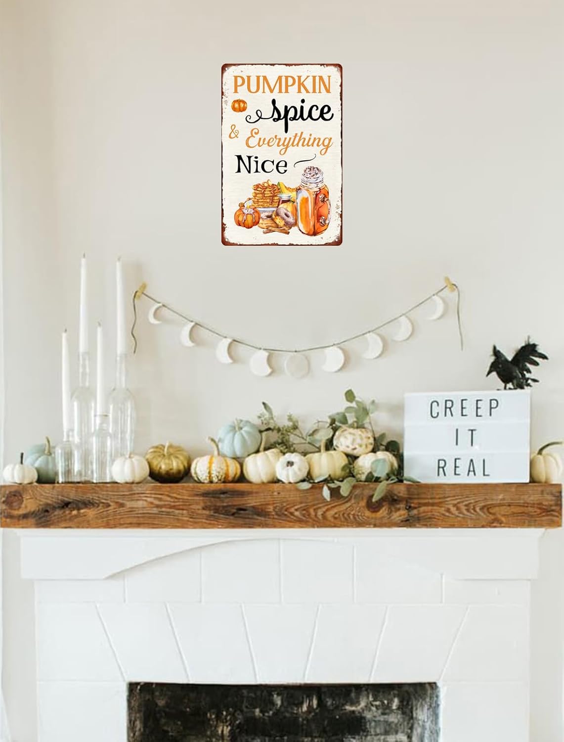 Letrero de metal con texto en inglés “Pumpkin Spice and Everything Nice”, arte de otoño para cocina, decoración de pared de café para el hogar, bar,