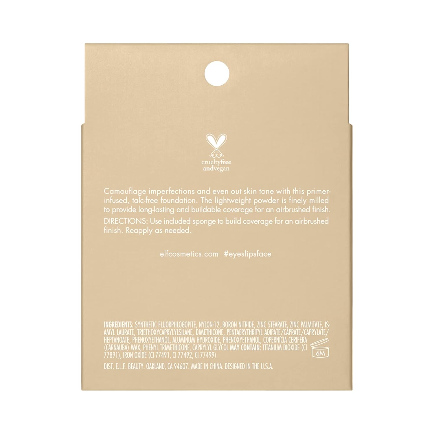 e.l.f. Base de maquillaje camuflada en polvo, ligera, con infusión de imprimación, para construir y de larga duración, cobertura media a completa,