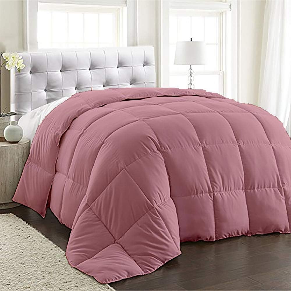 Edredón de relleno de microfibra de 200 GSM, súper suave, de alta calidad, 600 hilos, sólido, 100% algodón egipcio (rosa, individual XL)