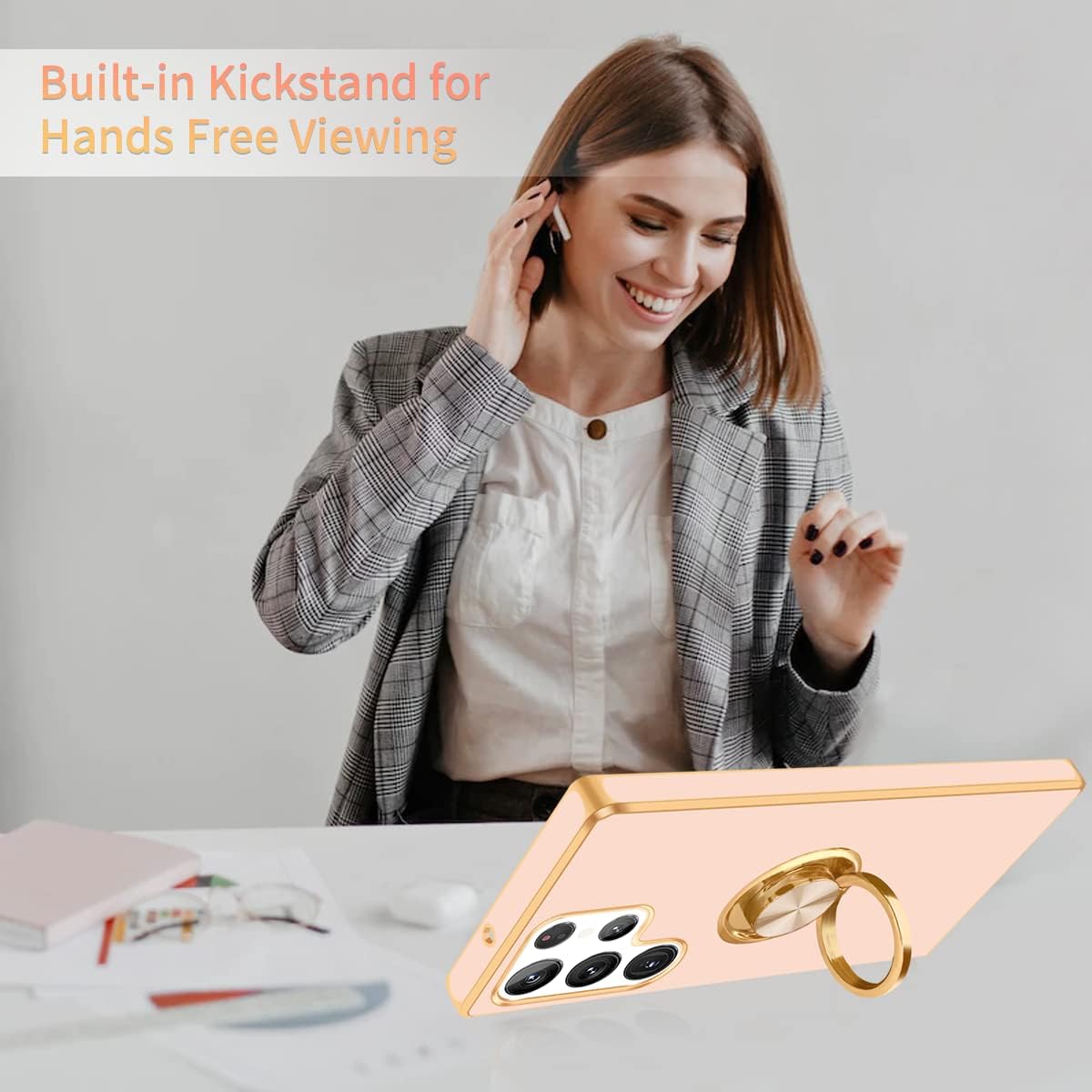 Fingic Funda para Samsung Galaxy S22 Ultra, Galaxy S22 Ultra con soporte de anillo de 360  con soporte de anillo de 360  Soporte magnético Soporte
