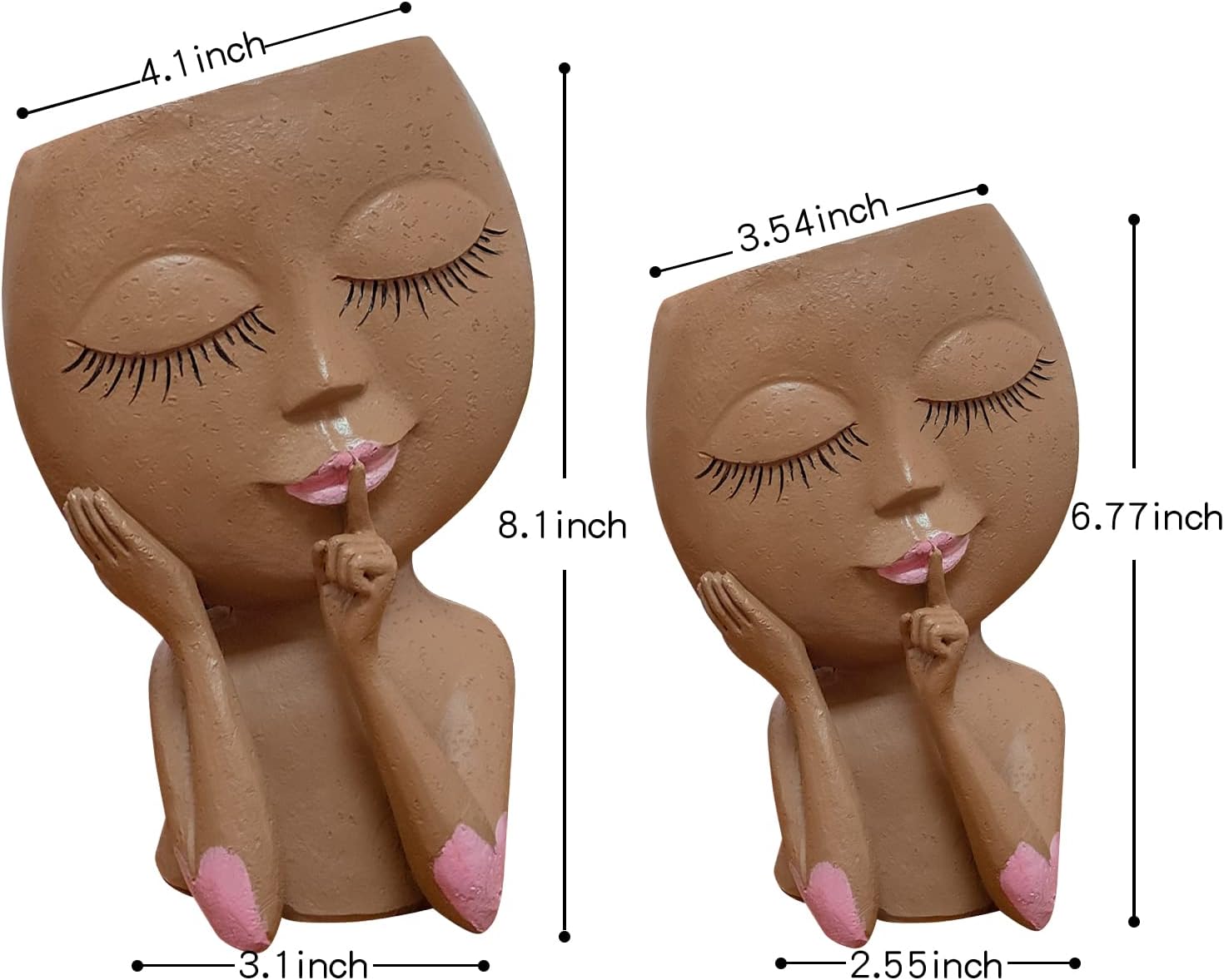 Macetas de cara únicas para plantas de interior y exterior con agujero de drenaje, bonitos ojos de niña cerrados, maceta con cabeza de resina