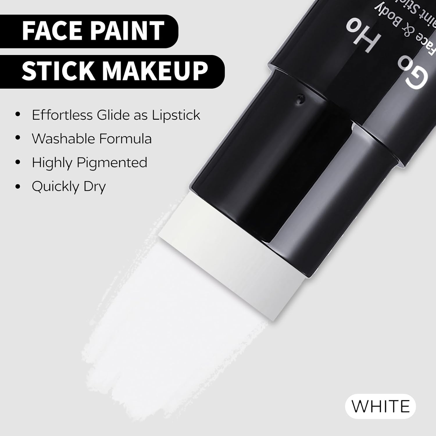 Go Ho Pintura facial blanca en barra para el cuerpo, a base de agua, lavable, no tóxica, cobertura completa, color blanco crema, para adultos,