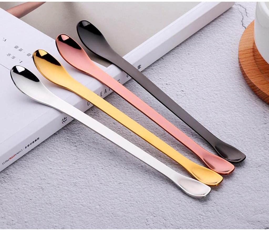 Stainless Steel Coffee Cocktail Stirring Spoon for Desserts Smoothie Mixing – Long Metal Cocktail Spoon with Double Spoon, for Malts, Milkshakes,