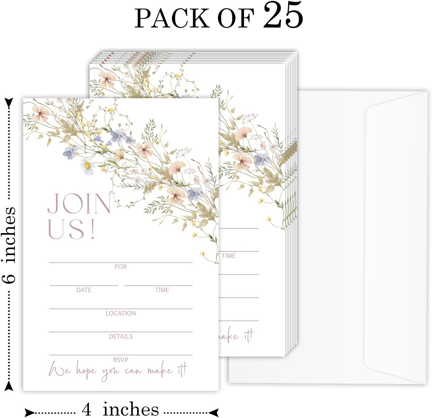 Join Us Tarjetas de invitaciones, tarjetas de invitaciones de flores silvestres para recepción de boda, compromiso de novia o baby shower, fiesta de