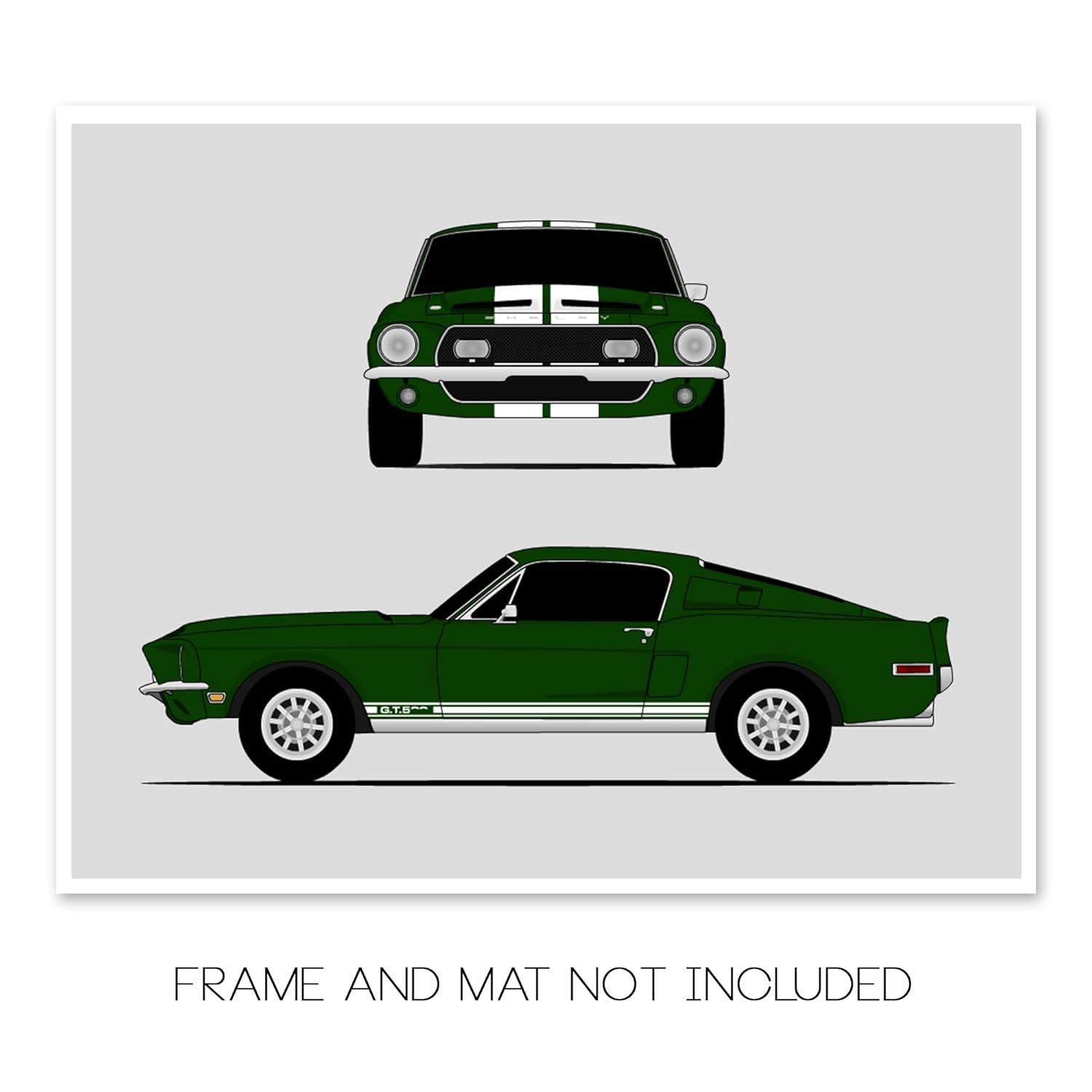 Ford Mustang 1968 Shelby GT500KR Cobra (Front and Side) Inspired Poster Print Wall Art Decor Handmade Carroll Shelby S1 (Unframed)