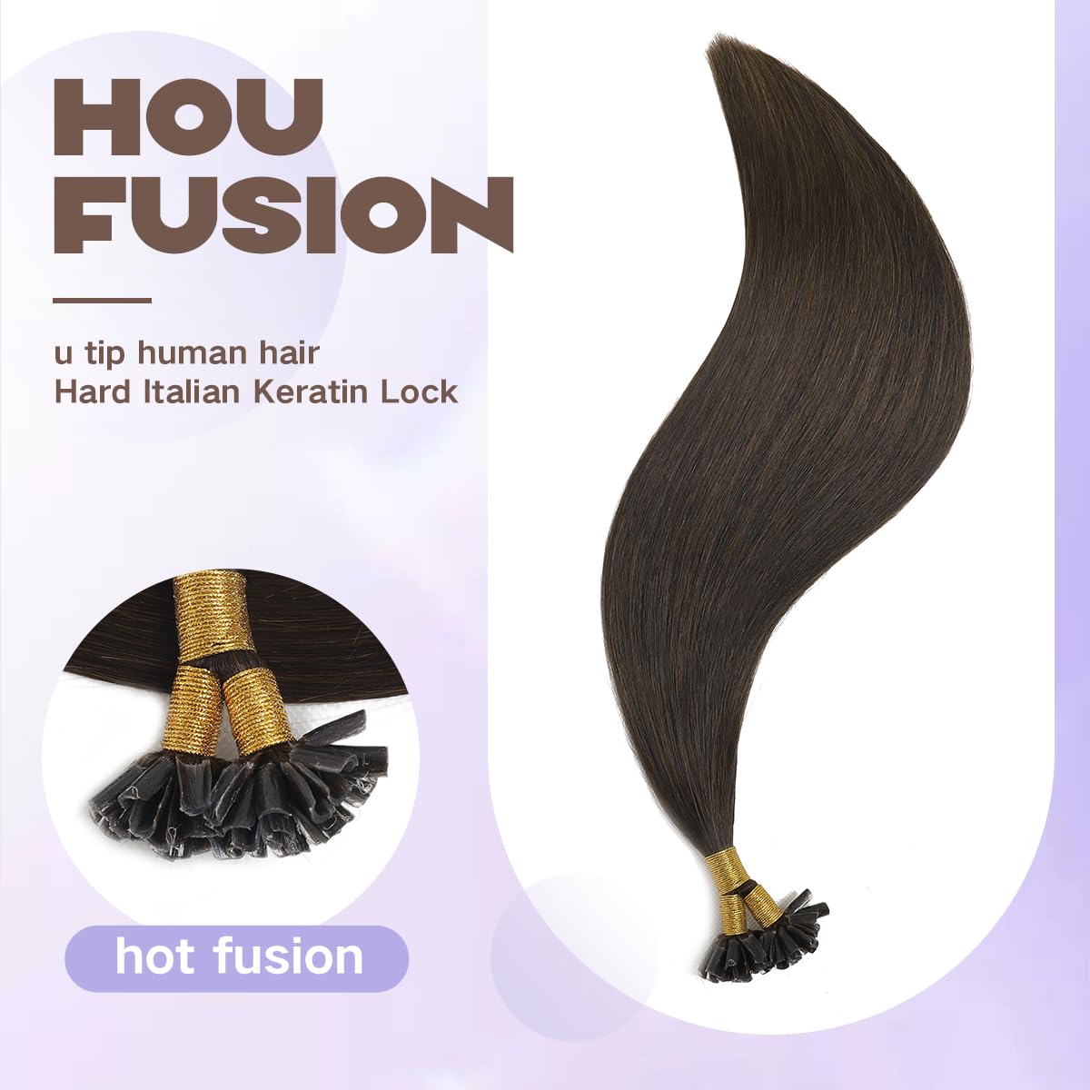 Sindra Puntas de extensiones de uñas, cabello humano real, color marrón oscuro, 18 pulgadas, 50 hebras, 1.76 oz, queratina en U, extensiones de