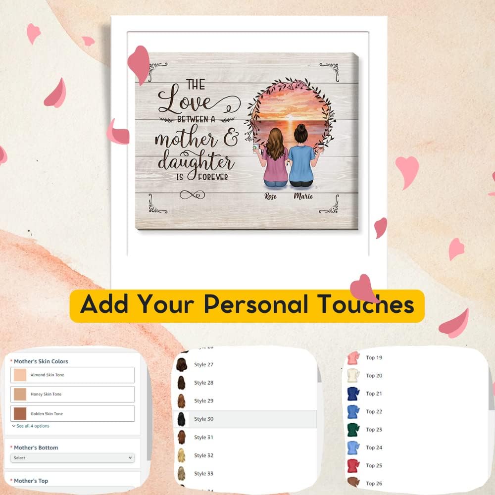 Gossby Lienzo personalizado envuelto para mamá, amor entre madre e hijos es para siempre, regalo personalizado para mamá de 1 hija y 2 hijos con