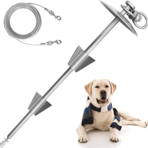 Cable de amarre y estaca giratorio de 360 para perro, para patio, al aire libre, a prueba de óxido, anclaje para perros con cadenas de 30 pies para Cable de amarre y estaca giratorio de 360 para perro, para patio, al aire libre, a prueba de óxido, anclaje para perros con cadenas de 30 pies para