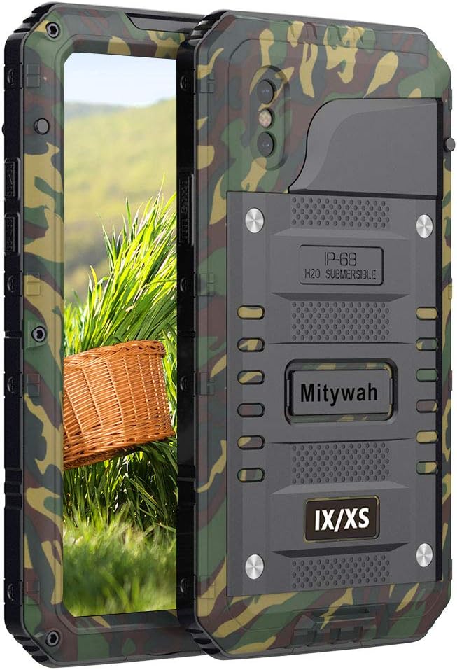 Mitywah Funda a prueba de golpes compatible con iPhone XXS, funda protectora de cuerpo completo impermeable con aleación de aluminio resistente a