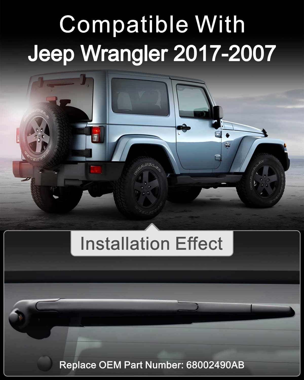 Repuesto de limpiaparabrisas trasero de 13 pulgadas para Jeep Wrangler 2017-2007 JK Wrangler, limpiaparabrisas trasero (13-JK), piezas de repuesto