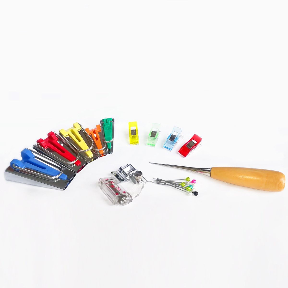 HONEYSEW Kits de cinta al bies para todos los 5 tamaños, 0.236 in, 0.354 in, 0.472 in, 0.709 in, 0.984 in, clips para manualidades, pasador de punzón