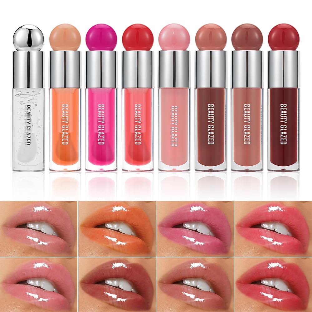 Beauty Glazed Variedad de colores – Aceite labial ultra hidratante y nutritivo no pegajoso, acabado brillante suave, aceite de brillo labial de
