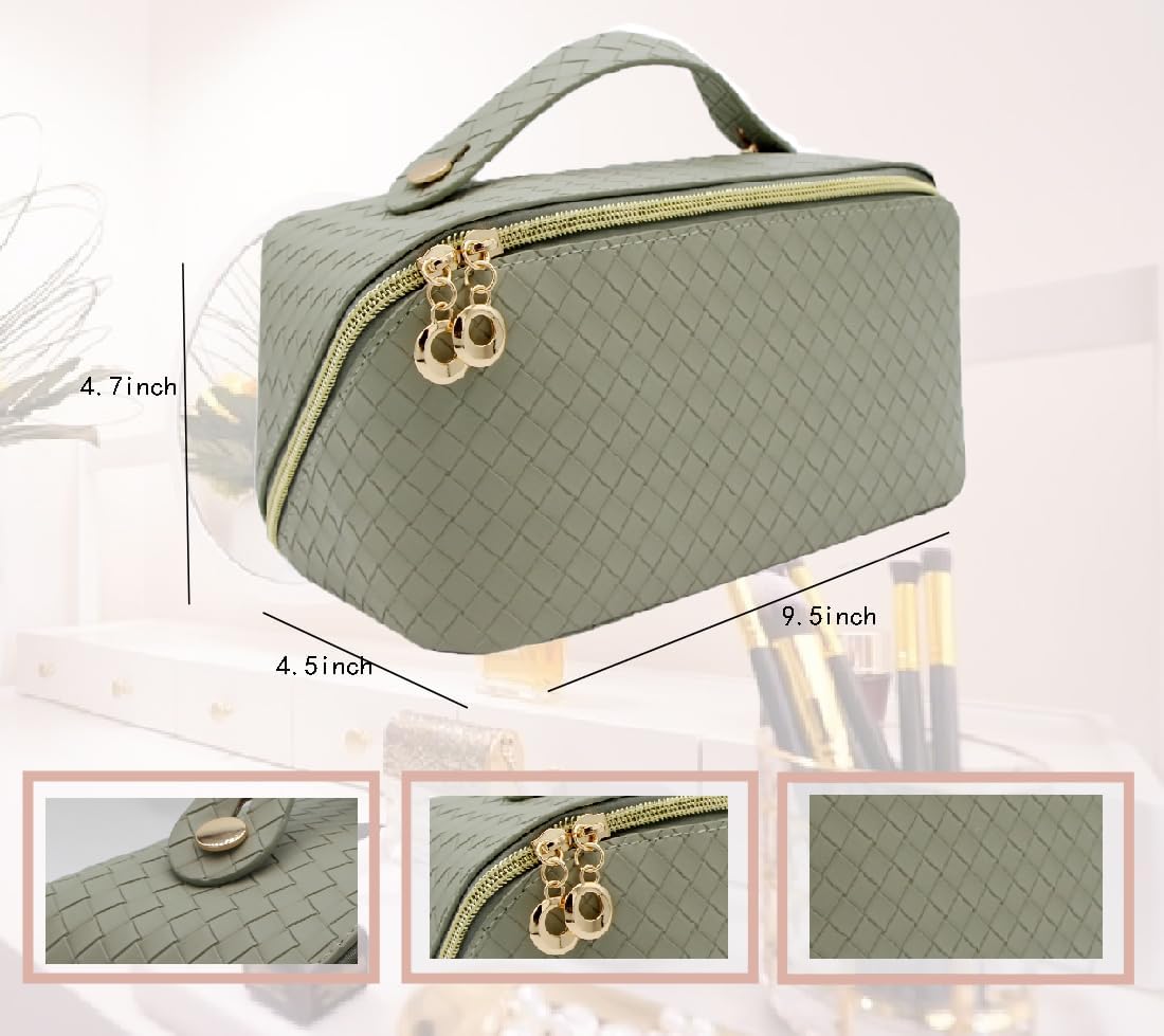 WSLZFTL Bolsa de maquillaje 5 divisores Bolsa de cosméticos de gran capacidad, Concha verde, Almacenamiento de 5 divisores
