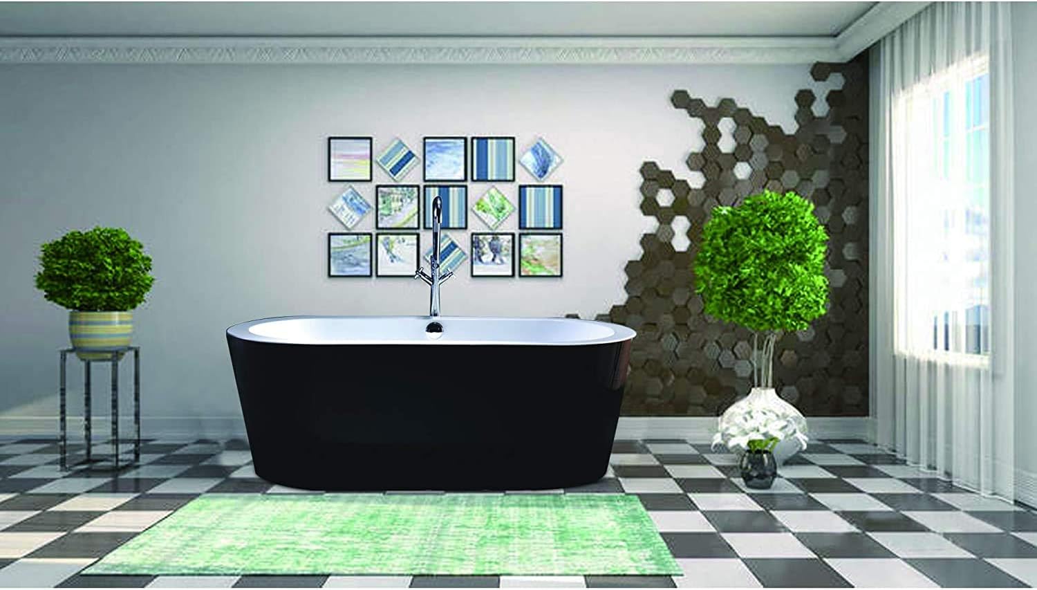 Vanity Art Bañera de acrílico independiente moderna con cromo pulido certificado UPC redondo desbordamiento y drenaje emergente (68 x 32 pulgadas,