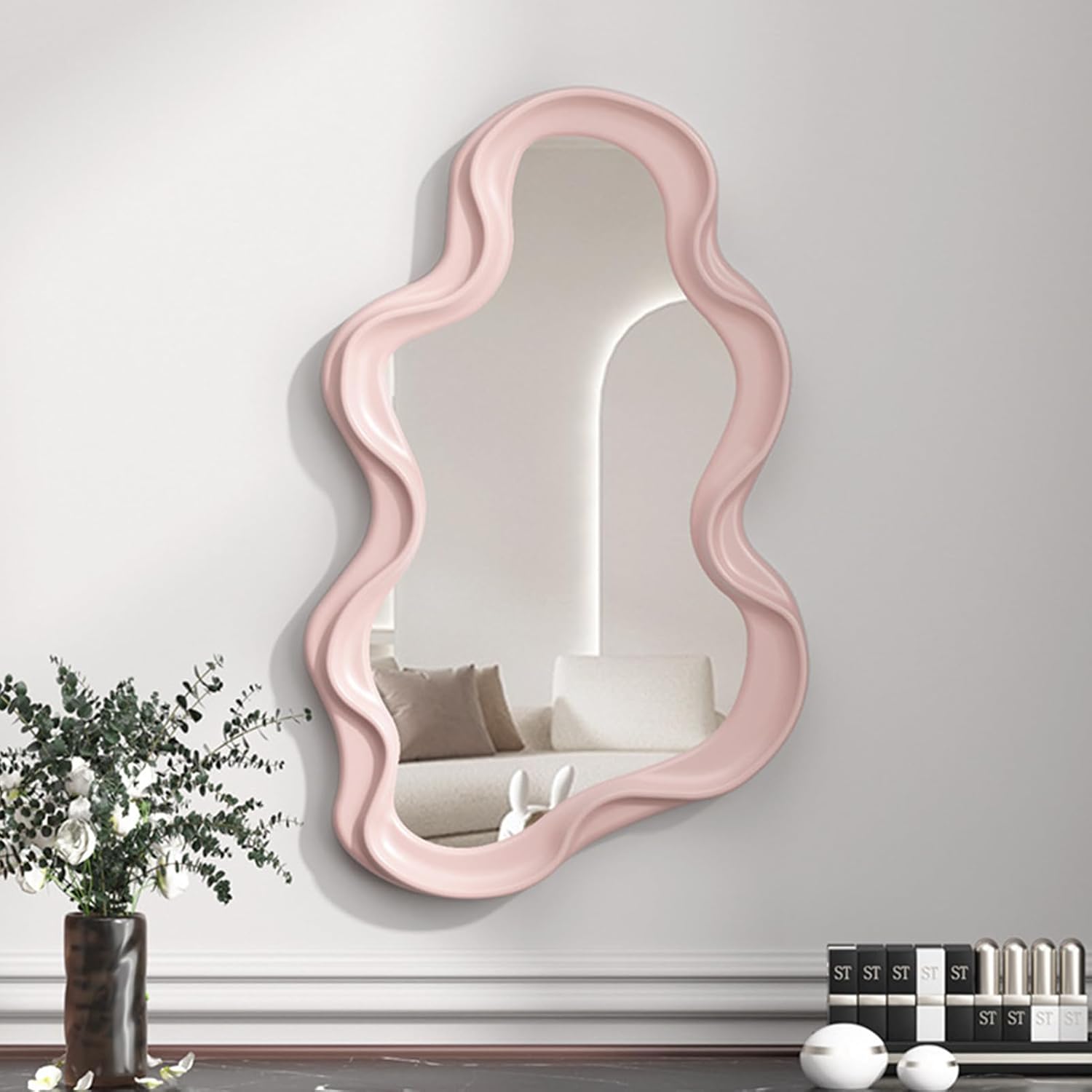 Espejo de pared irregular, con gancho y borde asimétrico, espejo de baño de 16 x 10.2 pulgadas, espejo decorativo moderno creativo para dormitorio,