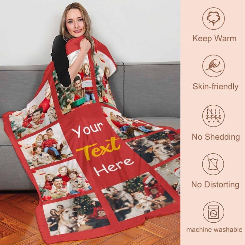 YESCUSTOM Manta de fotos personalizada con 10 textos de fotos, fabricada en Estados Unidos, regalo para familiares, amigos, amantes para cumpleaños,