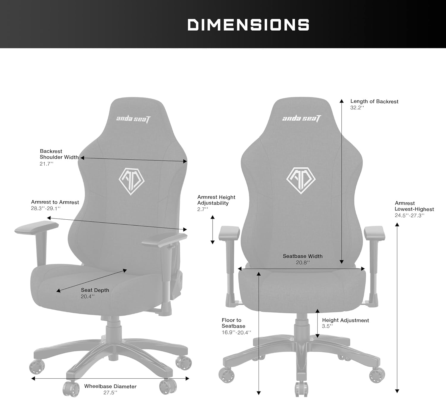 Anda Seat Phantom 3 Sillas de cuero para juegos para adultos, silla grande y ancha para juegos con soporte lumbar, cómodos asientos de videojuegos