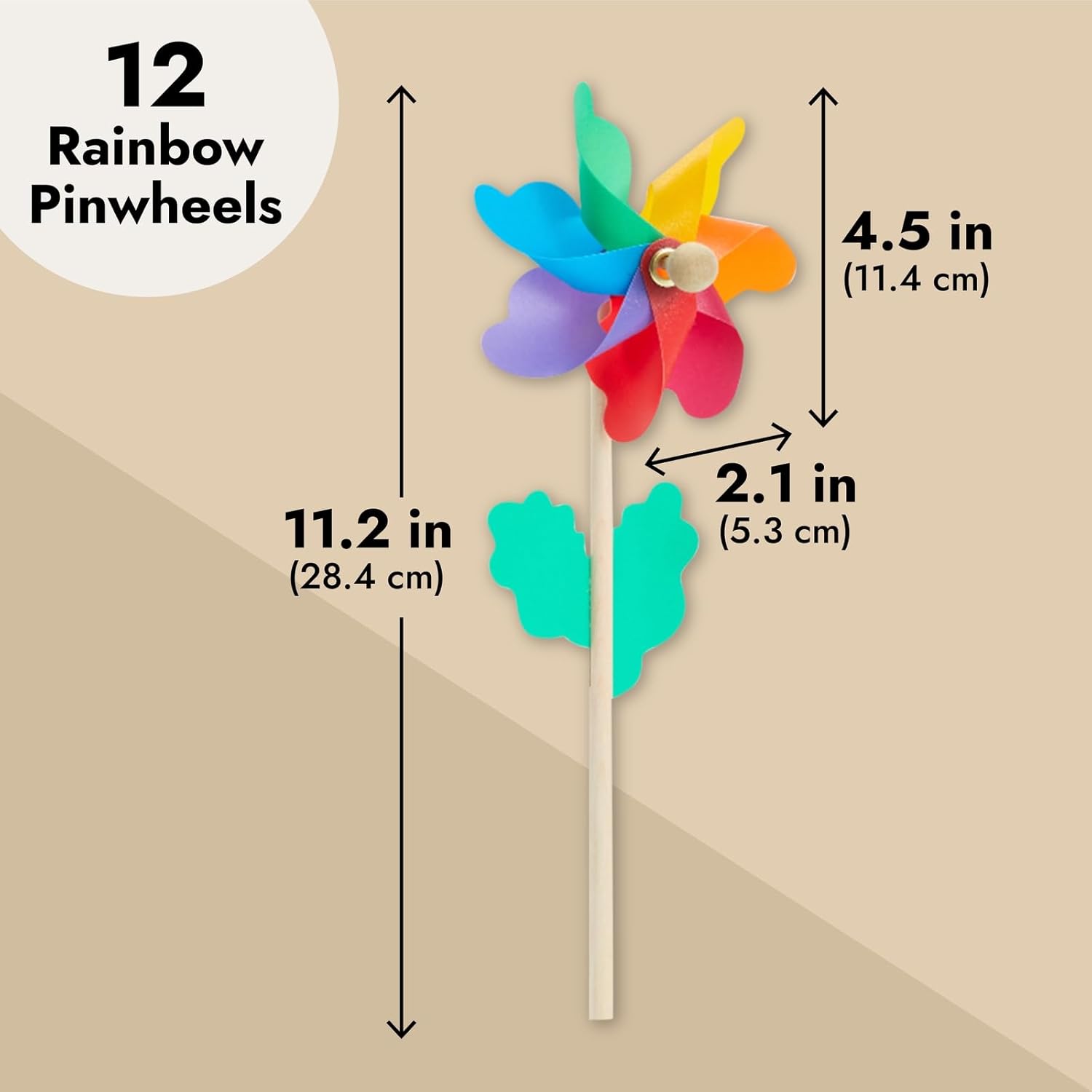 BLUE PANDA Paquete de 12 molinetes de flores arcoíris para patio y jardín, molinillos de viento y recuerdos de fiesta al aire libre para niños,