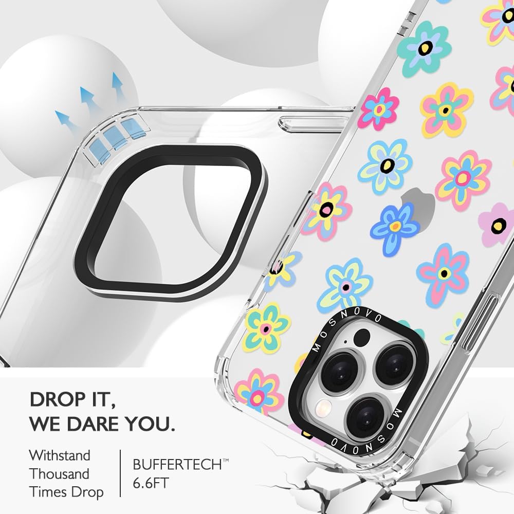 MOSNOVO Buffertech – Funda compatible con iPhone 15 Pro Max, impacto de caída de 6.6 pies, tecnología antidesprendimiento, funda transparente de