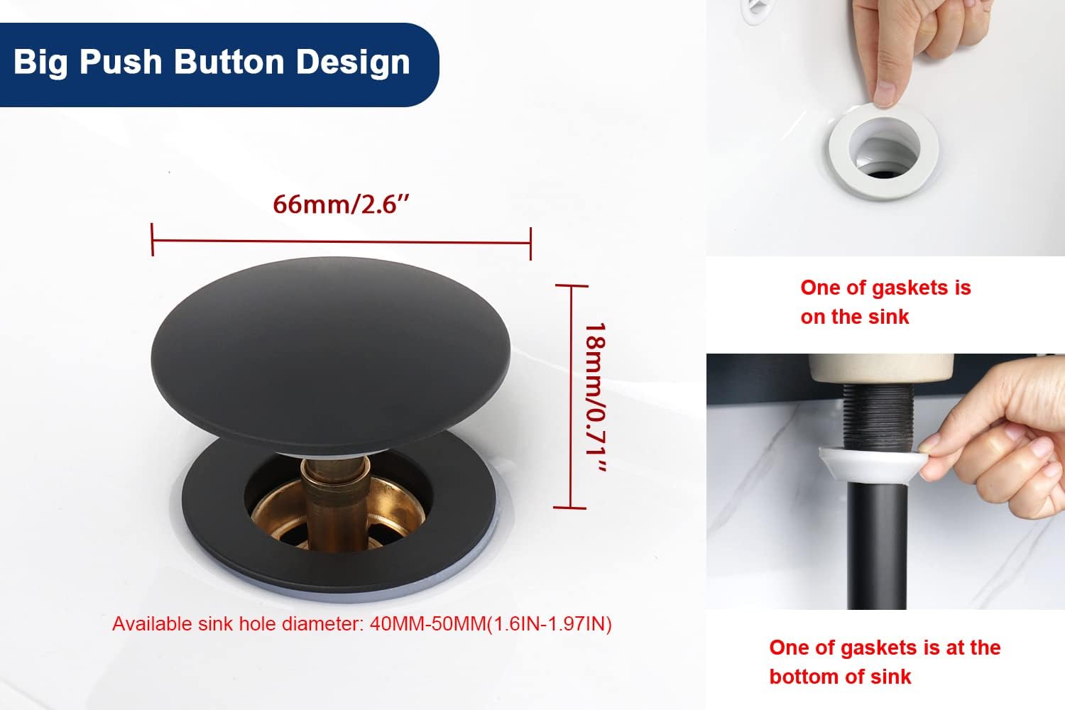 NearMoon Drenaje para lavabo de baño con desbordamiento, drenaje desplegable de acero inoxidable 304 con cesta coladora desmontable,