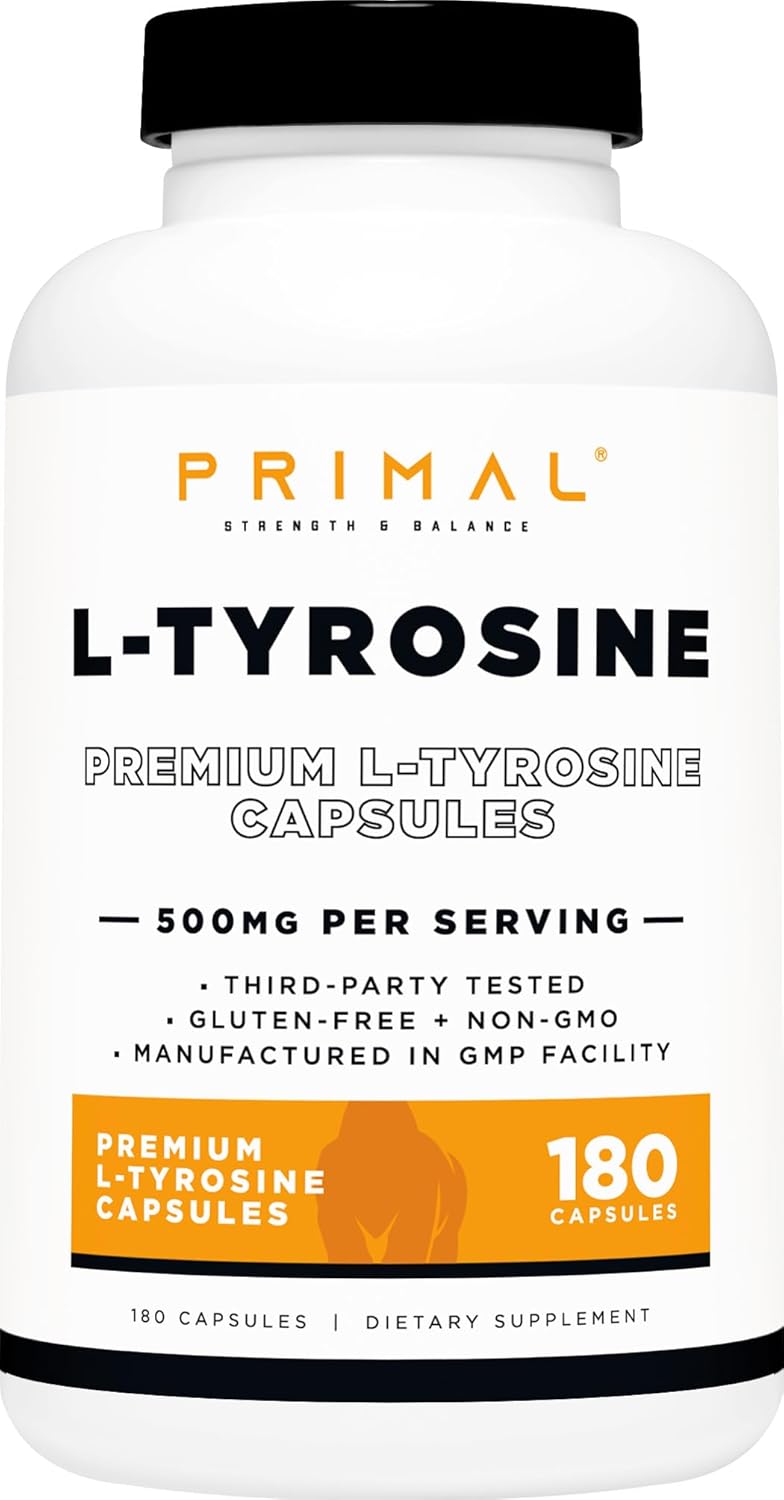 Primal Cápsulas de L-tirosina (180 cápsulas500 mg por porción)  Suplemento de aminoácidos de tirosina