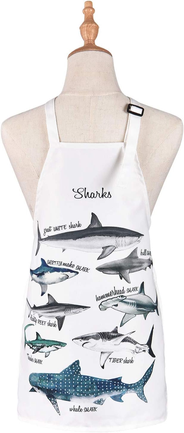 Delantal de tiburones para hornear, delantal impermeable para niños, con cuello ajustable, para fiestas, cocina, jardinería, pintura, manualidades