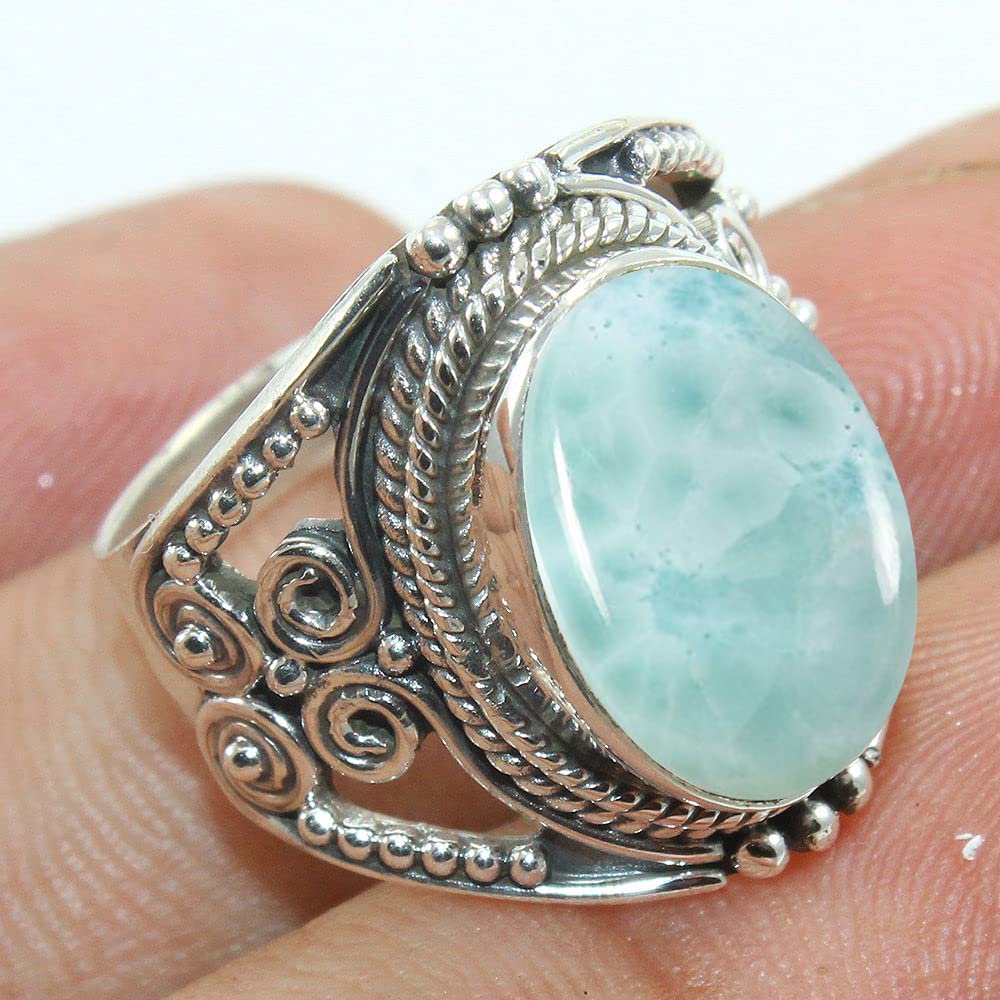 Fine Sterling Silver Ring For Womens Genuine Larimar Ring Sterling Silver Statement Ring Blue Gemstone Ring