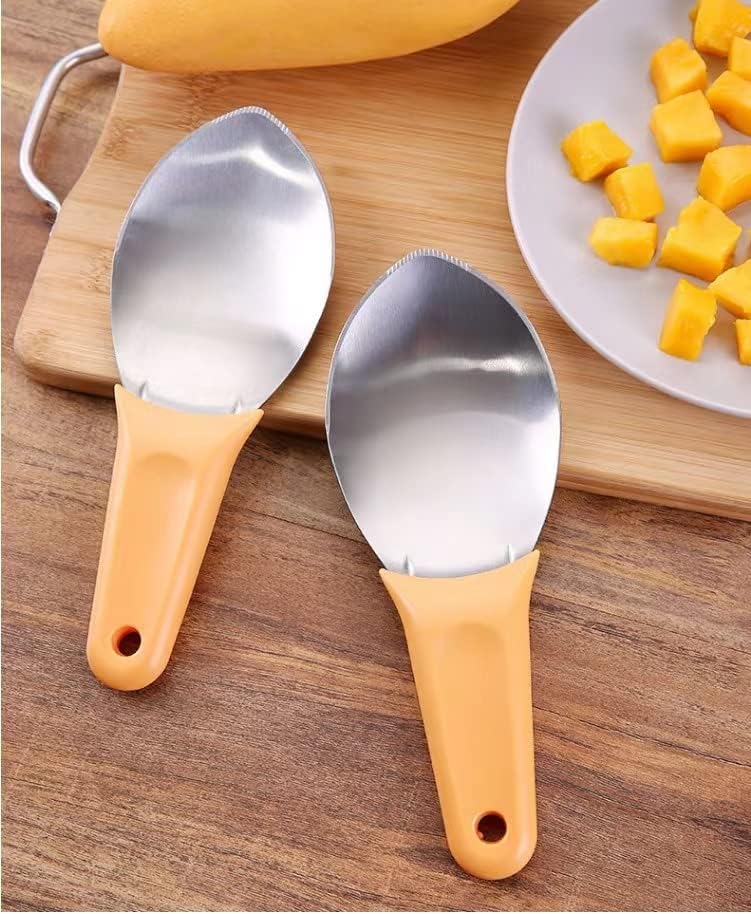 Cortador de mango de 2 piezas, cortador de sandía, artefacto de corte de mango, cuchara de frutas de acero inoxidable para fiestas familiares y