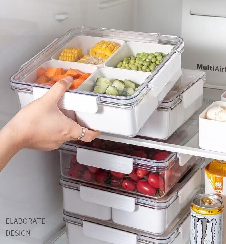 Bandeja dividida para servir con tapa, recipientes de almacenamiento de alimentos divididos extraíbles con 45 compartimentos, bandeja para verduras