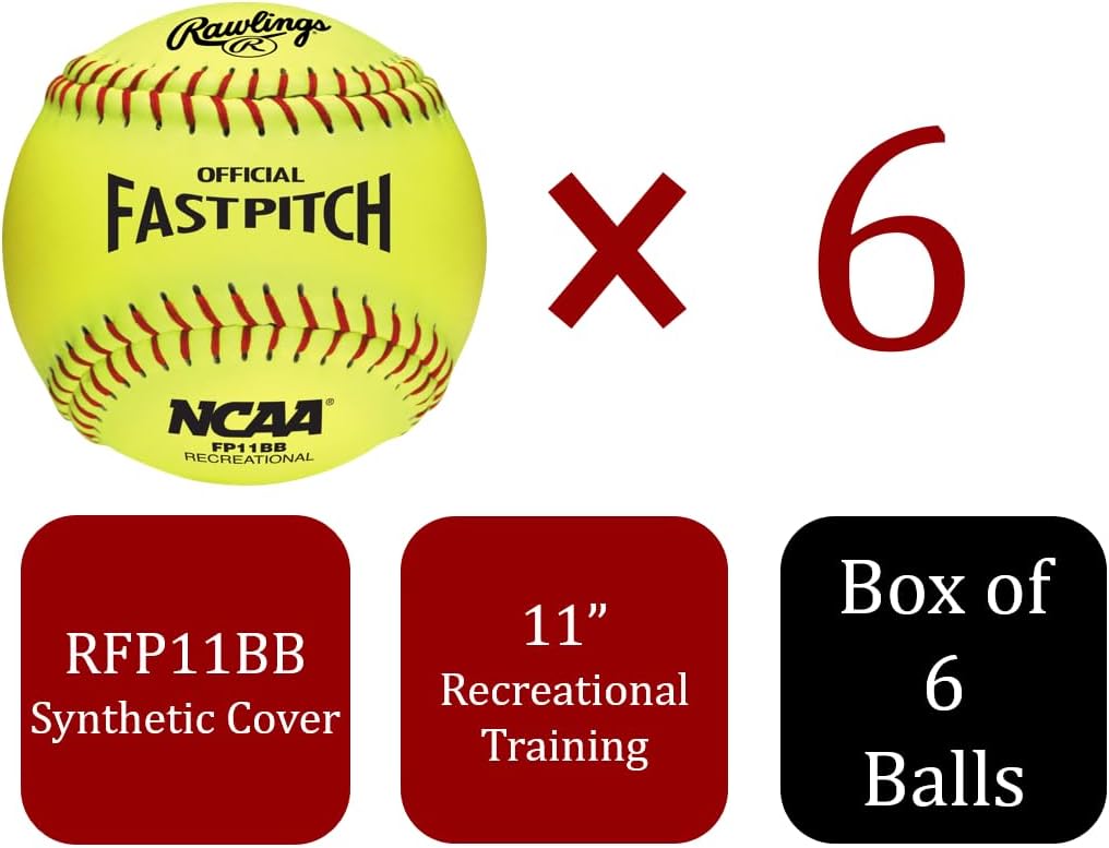 Rawlings  Balones de softball recreativos de lanzamiento rápido de la NCAA  Opciones de 11 y 12 pulgadas  Opciones de 6 y 12 unidades
