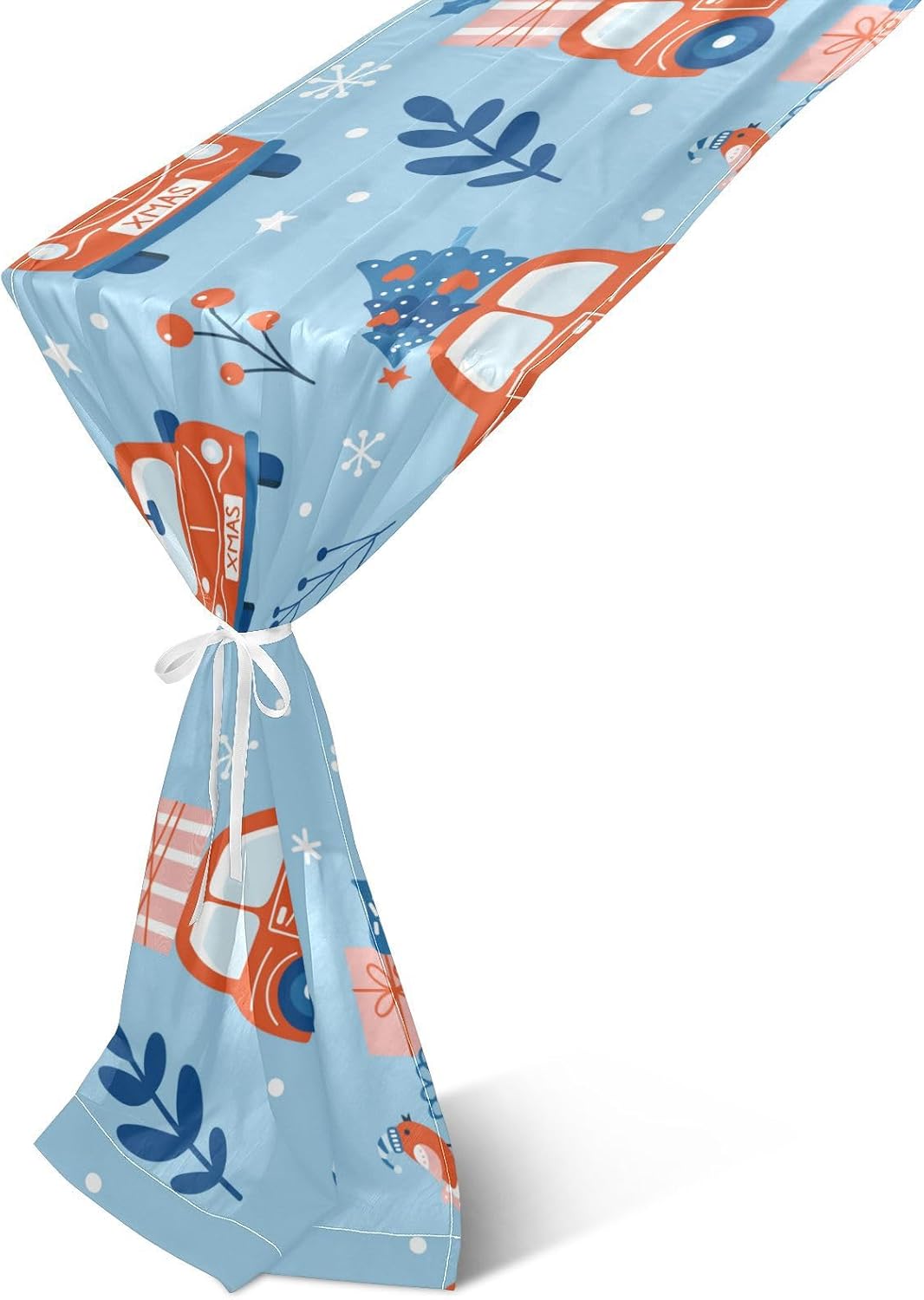 Blue Funny Car Christmas Trees Table Runner Fall Decorations for Home for Dining Table Decor Christmas Table Runner 120 Inches Long