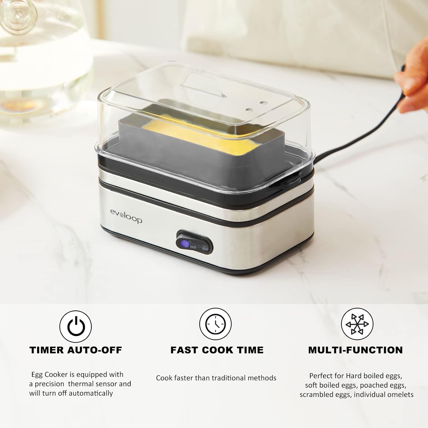 Rapid Egg Cooker eléctrico 6 huevos con hervidores eléctricos Evoloop 1.7L