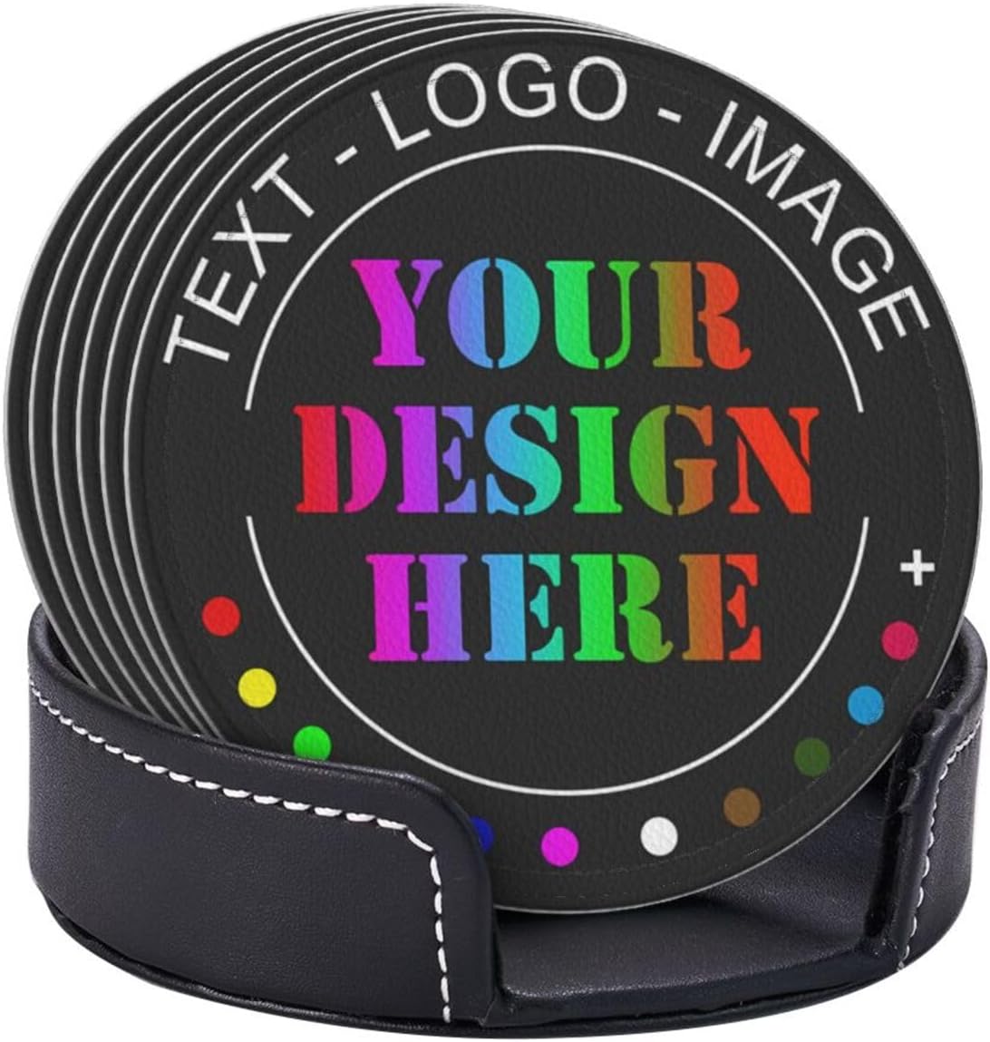 Posavasos personalizados, resistentes al calor, antideslizantes, de cuero, para añadir tu foto, texto, logotipo, imagen para auto, taza de café,