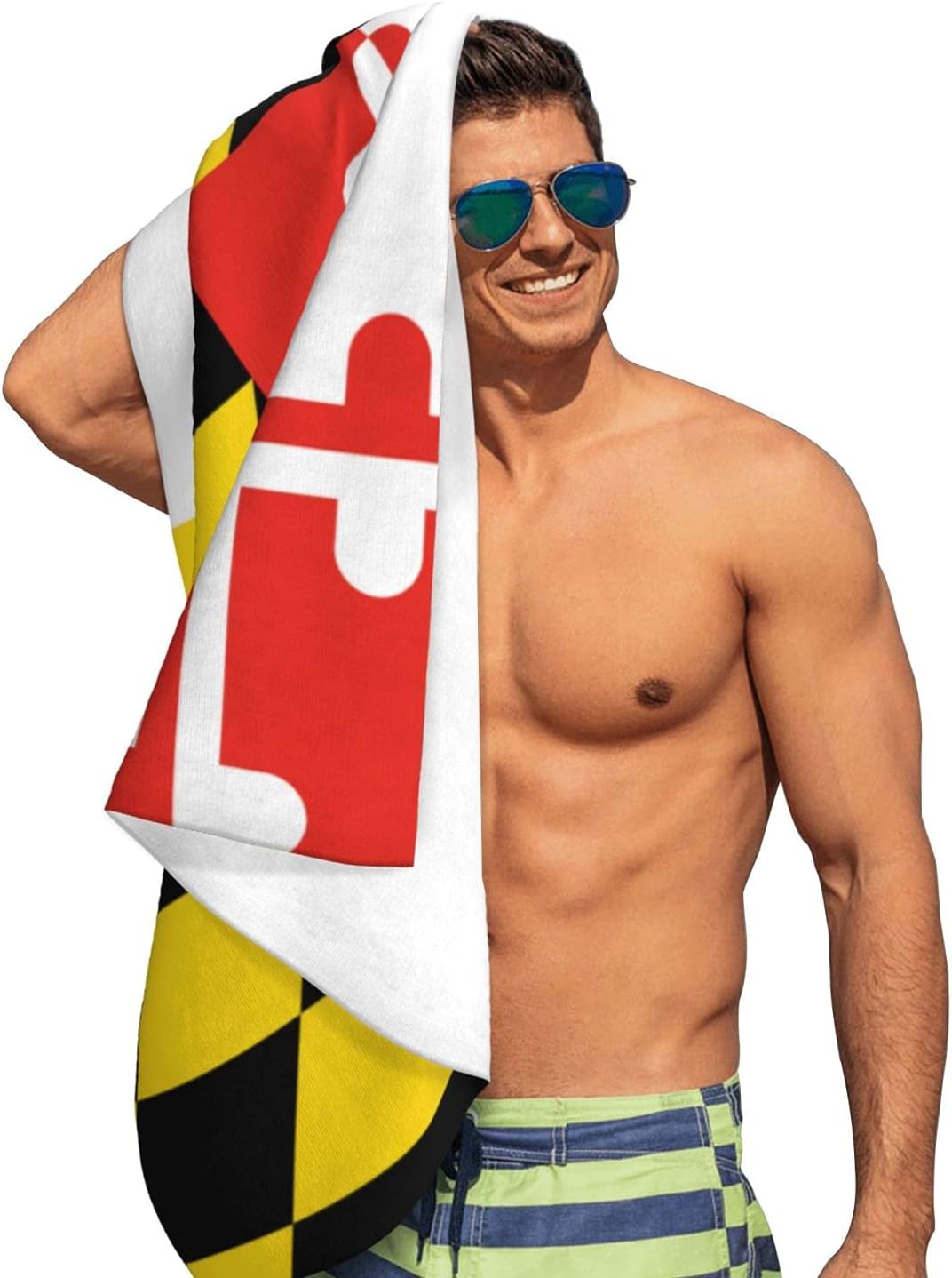 Toalla de playa de microfibra con diseño de acuarela colorida con bandera de Maryland, toalla de baño de gran tamaño para hombres y mujeres, toalla