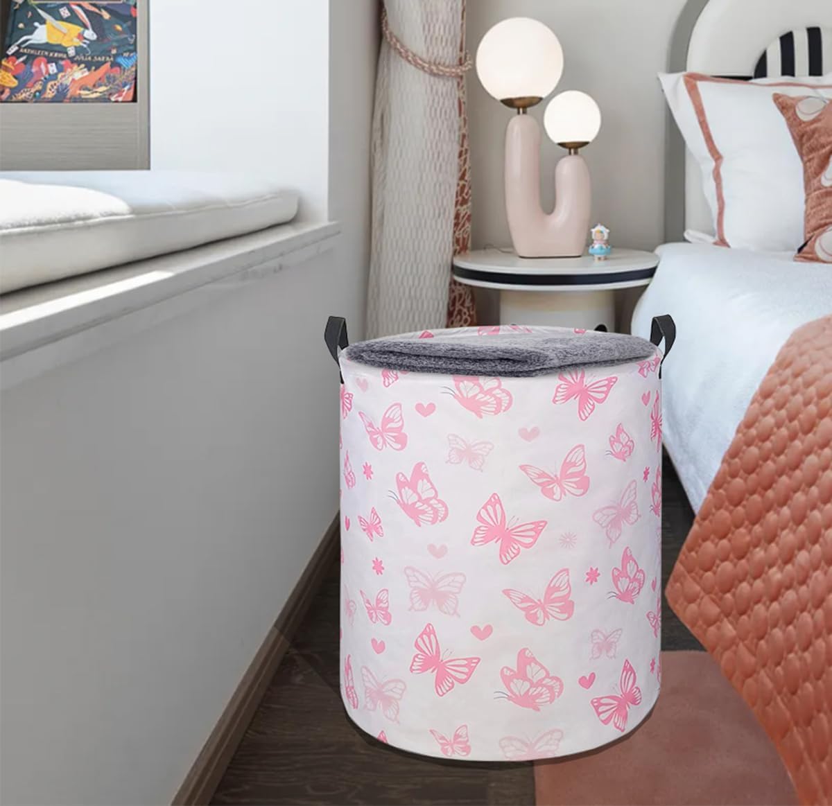 Cesta de almacenamiento impermeable de lona duradera de 19.7 pulgadas para habitación de niñas, cesta de almacenamiento para ropa sucia, juguetes de