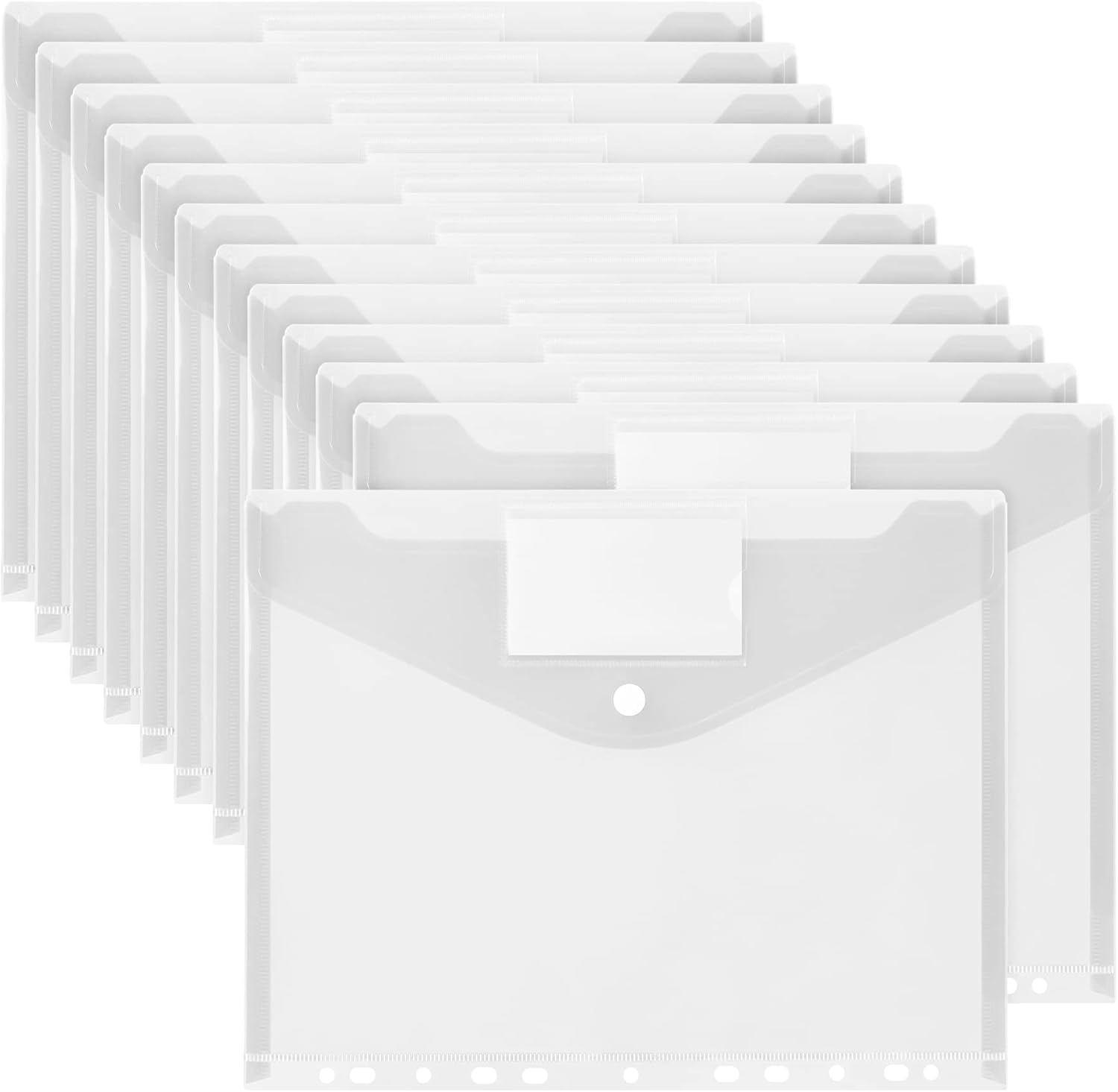 Paquete de 12 sobres de plástico transparentes con 11 agujeros, carpetas expandibles para bolsa de documentos de 234 anillas, botón a presión y