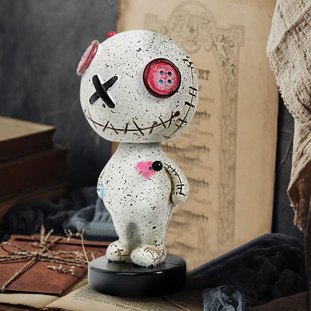 Adorno de cabeza temblorosa de Halloween, muñeca de vudú con base, decoración de tablero de instrumentos de automóvil, figura de vudú de terror,