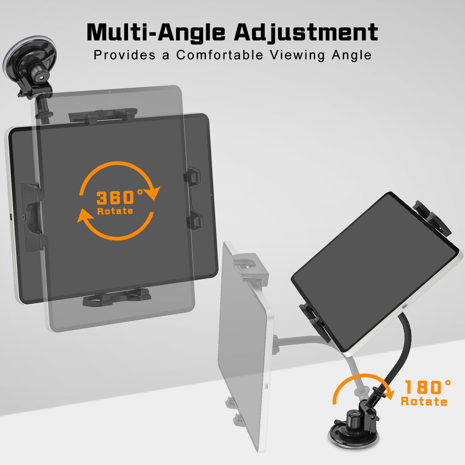 Soporte para tablet para automóvil, rotación de 360 para parabrisas con cuello de cisne flexible de 7.8 pulgadas, soporte para tableta, tablero de