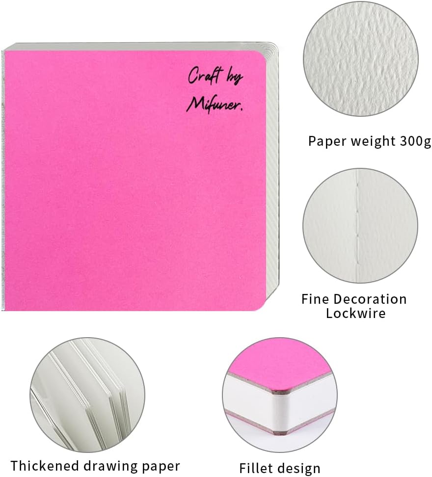3 mini cuaderno de bocetos de acuarela de 3.9 x 3.9 pulgadas, 300 GSM, cuaderno de pintura cuadrado portátil, 60 pgs (30 hojas delanteras y traseras