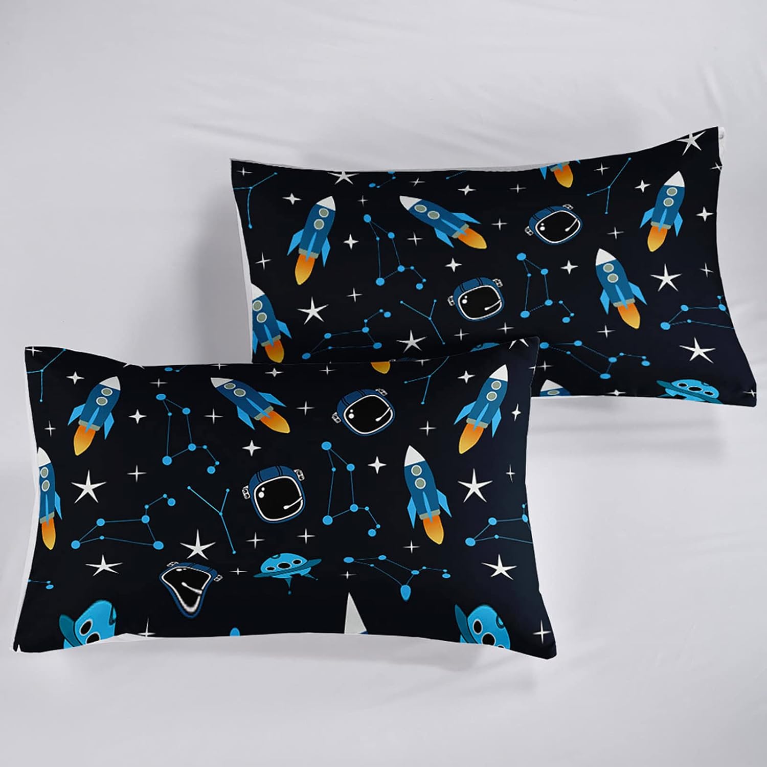 BailiPromise Juego de edredón de tamaño individual, diseño de cielo estrellado, diseño de espacio exterior, dibujos animados, para niños y niñas, 1