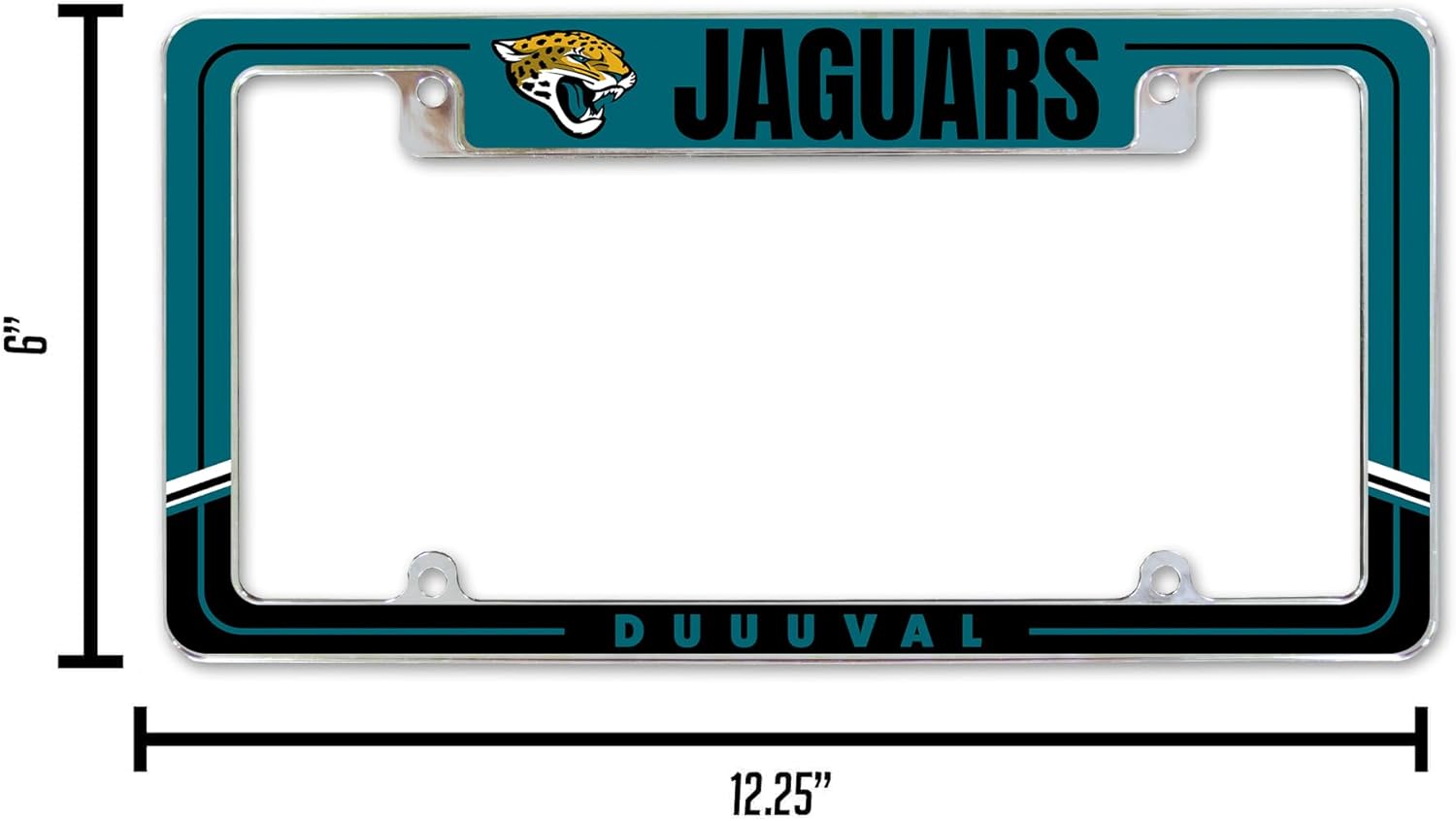 Rico Industries Marco de matrícula de fútbol de NFL de dos tonos, 12 x 6 pulgadas, cromado, para automóvil, camión, SUV