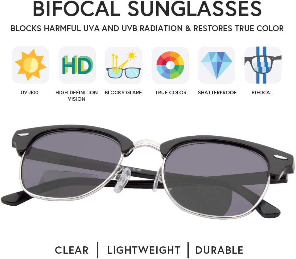VITENZI Gafas de sol bifocales para hombres y mujeres, lentes de lectura semi sin montura tintadas con lectores – Tivoli
