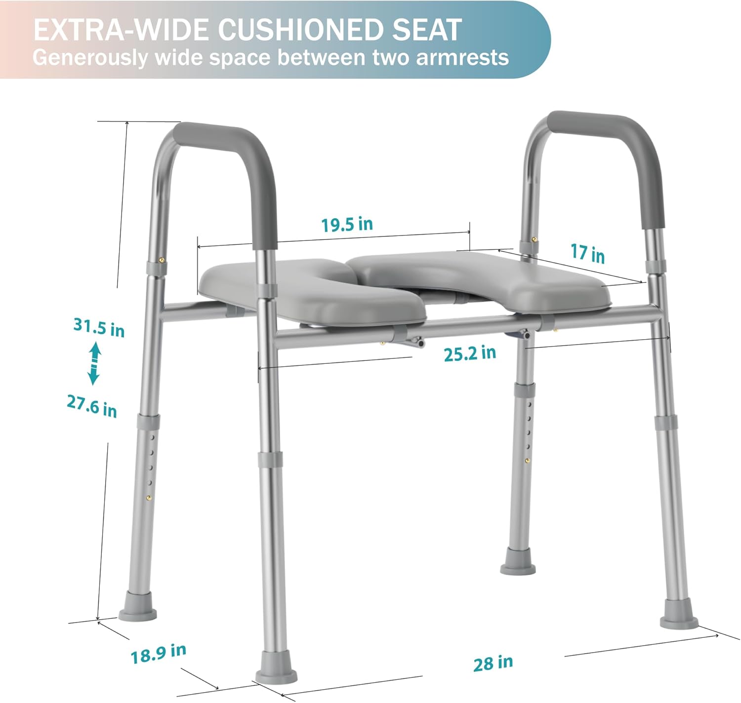 Asiento de inodoro elevado con funda impermeable para patas fundidas para ducha para adultos, elevador de asiento de inodoro para discapacitados con
