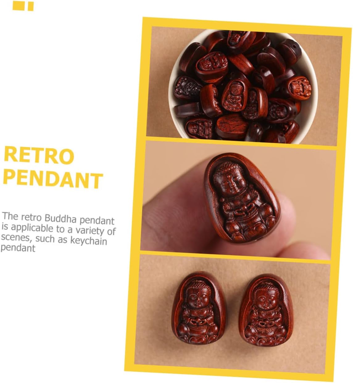 Abaodam 10 piezas de palisandro bebé Buda DIY llave colgante monje llavero llavero accesorios de la suerte figuras Buddha colgante encanto Buda
