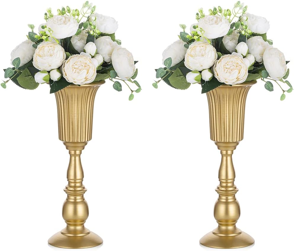 Nuptio Jarrón de trompeta de metal, elegante jarrón para centros de mesa de boda, para decoración de fiestas, 12.56 pulgadas de alto, arreglos
