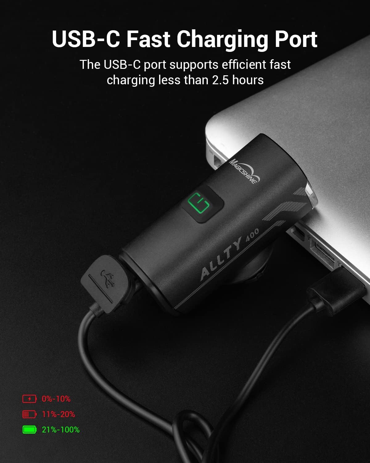 Magicshine Allty – Luces para bicicleta de cercanías Allty 400, Allty 600, Allty 800 Luz de bicicleta de carretera, USB tipo C recargable, IPX7