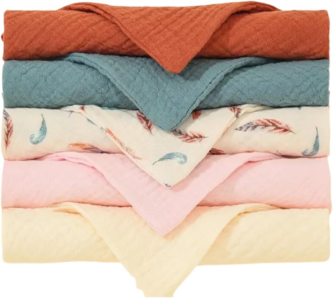 SolBabe – Toalla de muselina 100% algodón, suave y absorbente, toallas bohemias de 12 x 12 pulgadas (multicolor, plumas)