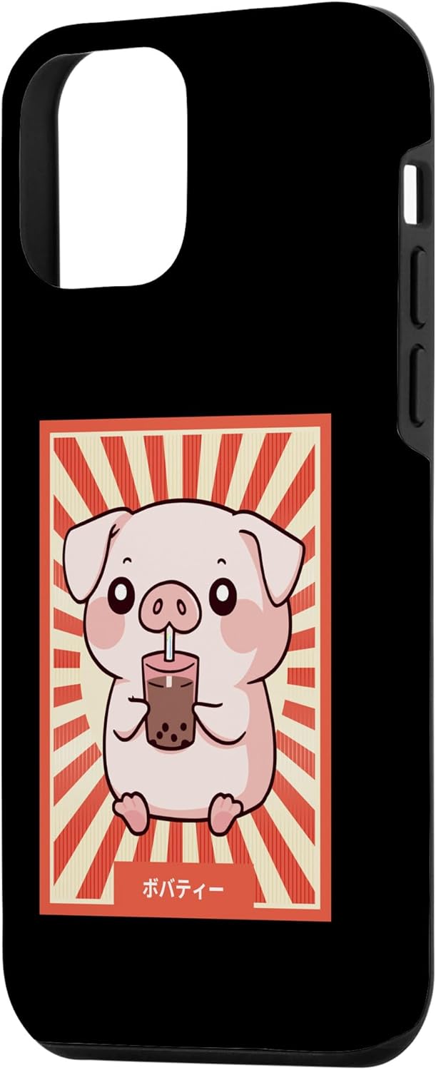 Funda de estilo japonés retro Otaku para iPhone 12 mini animé con bebidas de cerdo